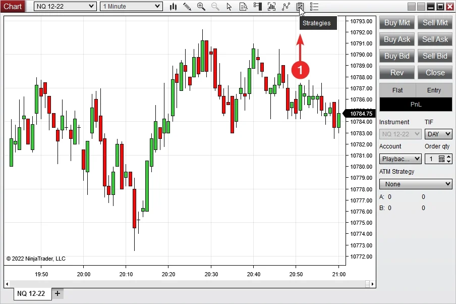 Open the Strategies panel from a NinjaTrader 8 chart
